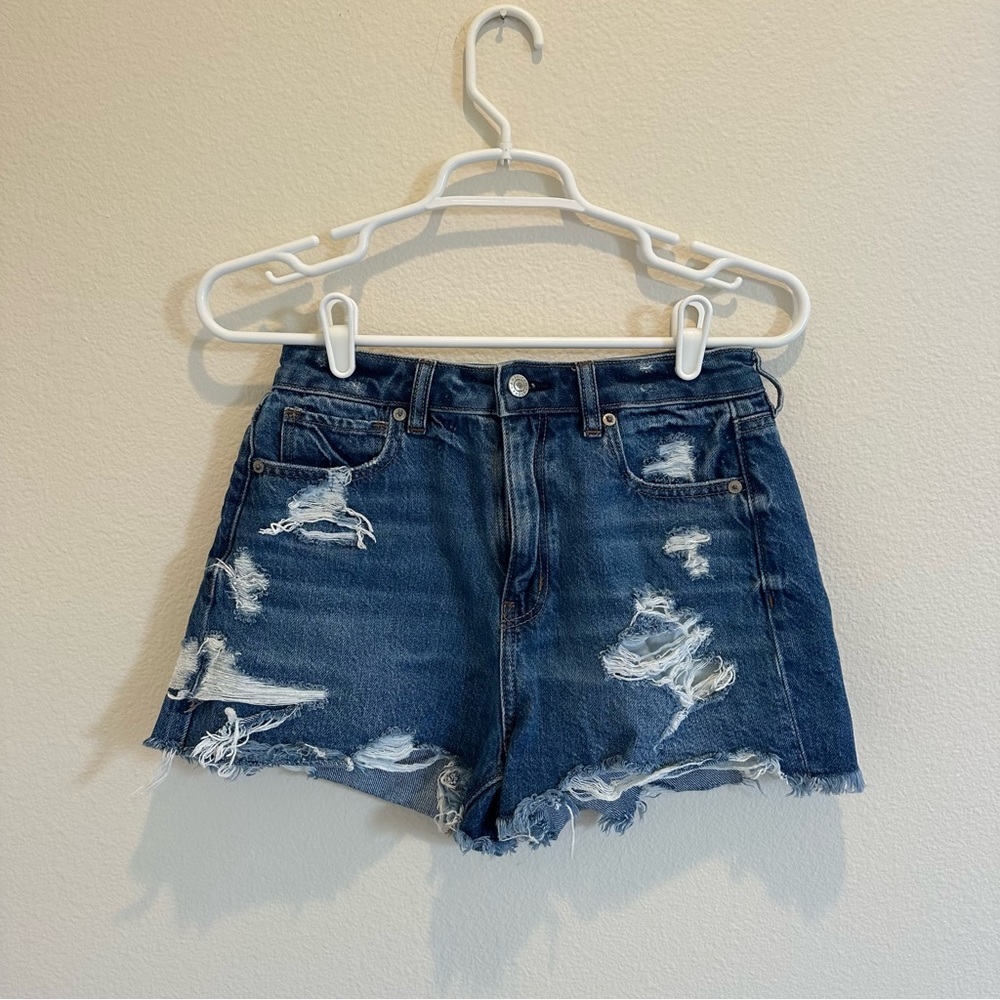 American Eagle Outfitters Dark Blue Distressed Jean Shorts